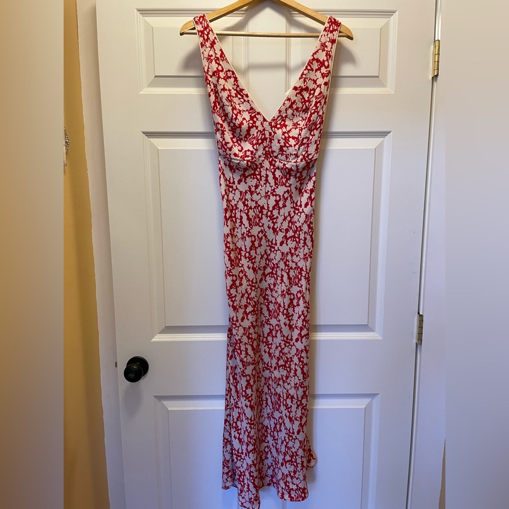 Free People red and cream/beige low back maxi dress